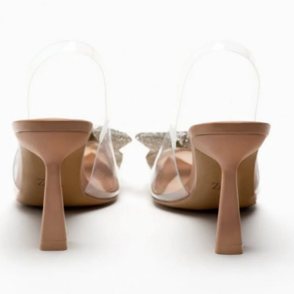 NWT. Zara  Rhinestones Embellished  Slingback High-Heel Shoes. Size 8 - Picture 3 of 8